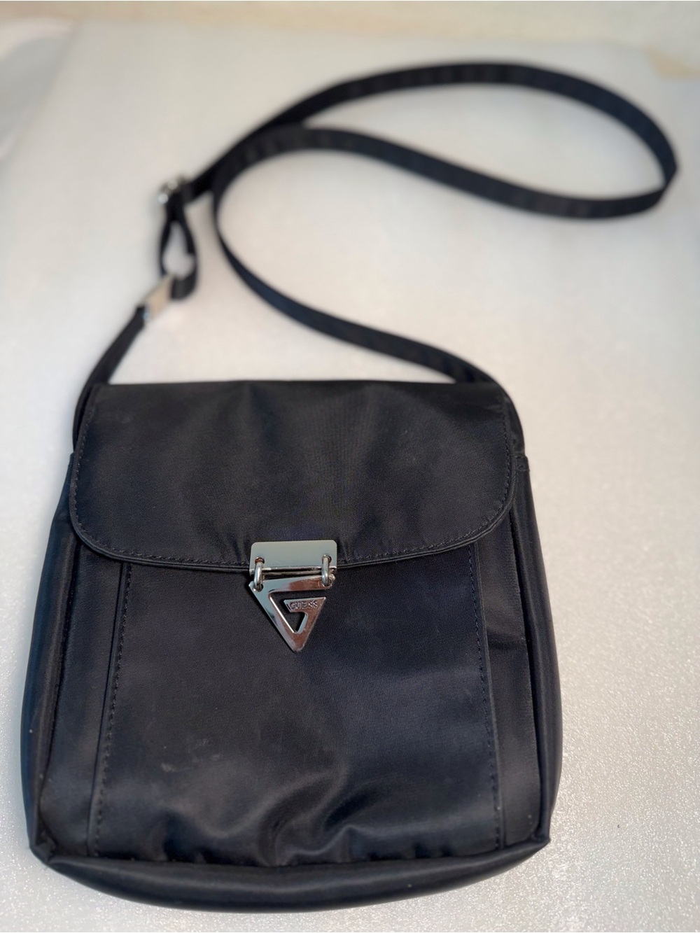 Guess Black Crossbody Messenger Bag with Silver Hardware